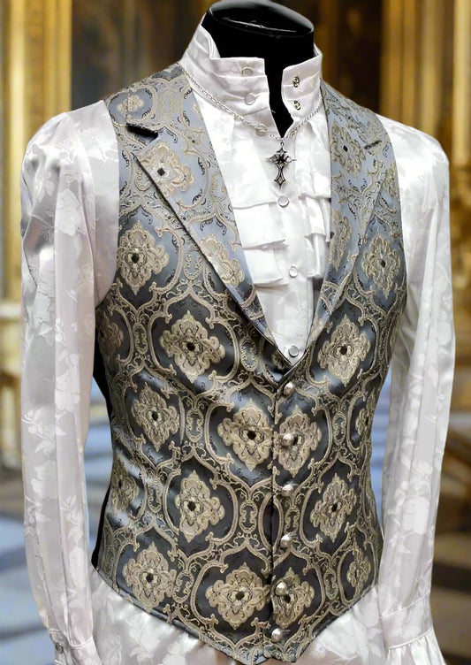 ARISTOCRAT VEST - Edwardian Brocade - Blue Shrine of Hollywood vest blue edwardian goth gothic ice blue Men's Vests steampunk vampire vest victorian wedding
