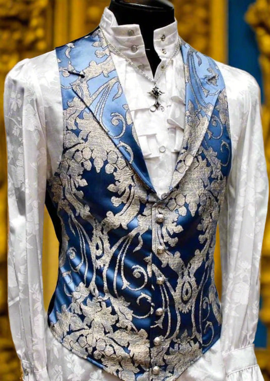 ARISTOCRAT VEST - ICE BLUE BROCADE Shrine of Hollywood vest blue brocade formal ice blue Men's Vests steampunk summer victorian wedding