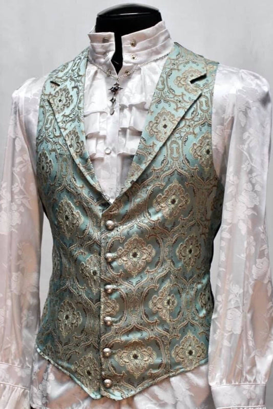 ARISTOCRAT VEST - EDWARDIAN BROCADE - GREEN Shrine of Hollywood vest edwardian goth gothic Men's Vests steampunk vampire vest victorian wedding