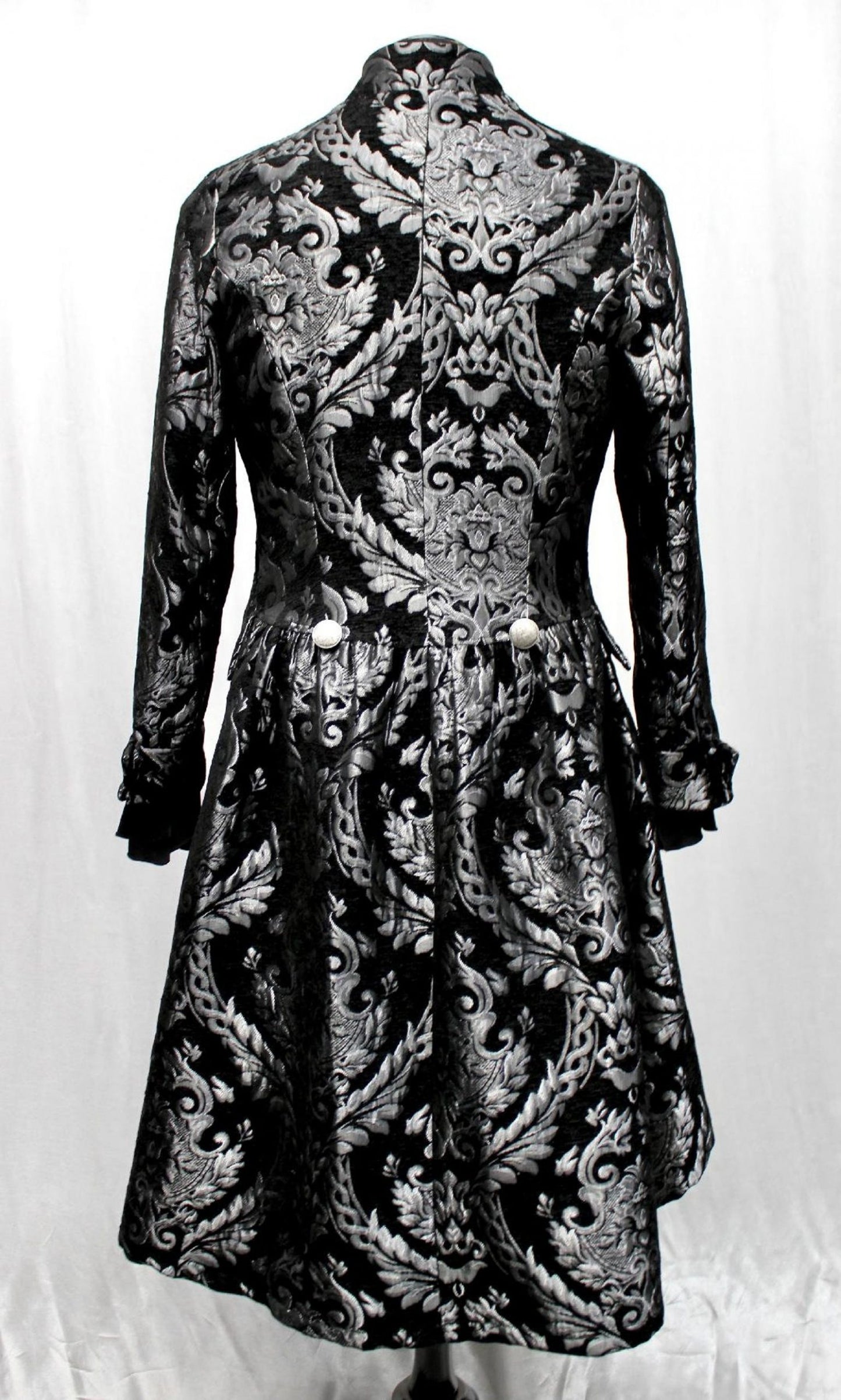 Shrine of Hollywood ORDER OF THE DRAGON COAT - SILVER/BLACK TAPESTRY best seller formal goth gothic jacket long sleeve Men's Coats metallic silver vampire