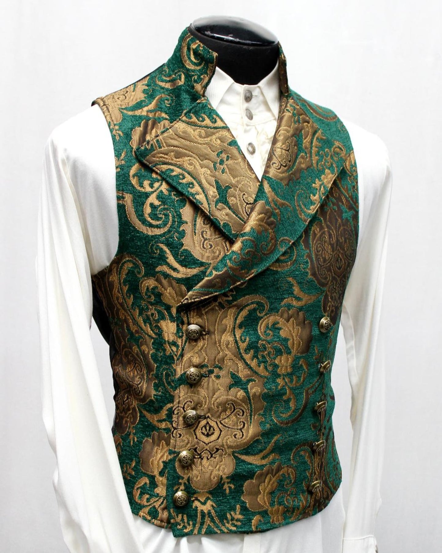 CAVALIER VEST - GREEN/GOLD TAPESTRY . Shrine of Hollywood vest best seller cavalier gold green Men's Vests vest
