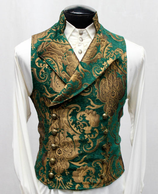 CAVALIER VEST - GREEN/GOLD TAPESTRY . Shrine of Hollywood vest best seller cavalier gold green Men's Vests vest