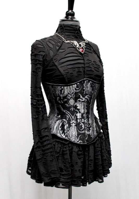 TAPESTRY CORSET - SILVER/BLACK Shrine of Hollywood top Women's Corsets