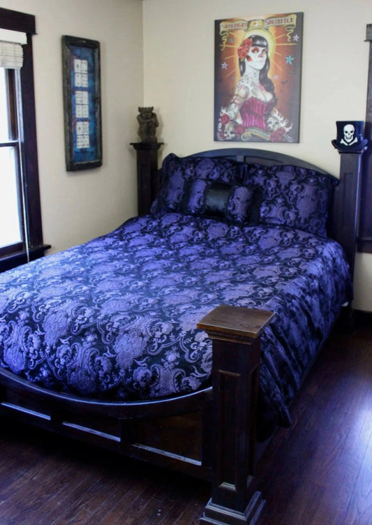 MEDIEVAL TAPESTRY DUVET AND PILLOW SET - PURPLE/BLACK TAPESTRY - KING SIZE Shrine of Hollywood bedding bed bedding duvet pillow