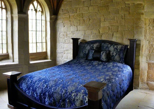 MEDIEVAL TAPESTRY DUVET AND PILLOW SET - SILVER/BLUE TAPESTRY - QUEEN SIZE Shrine of Hollywood bedding bed bedding duvet pillow