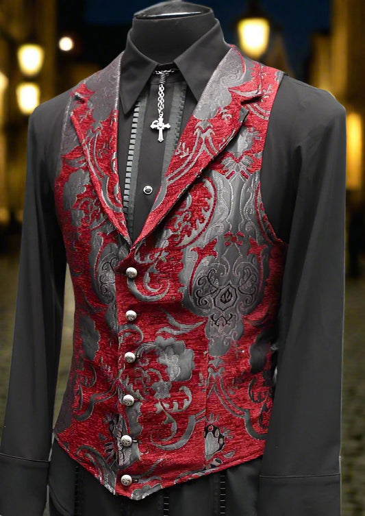 ARISTOCRAT VEST - BURGUNDY/GREY Shrine of Hollywood vest burgundy goth gothic Men's Vests red steampunk vampire vest victorian wedding