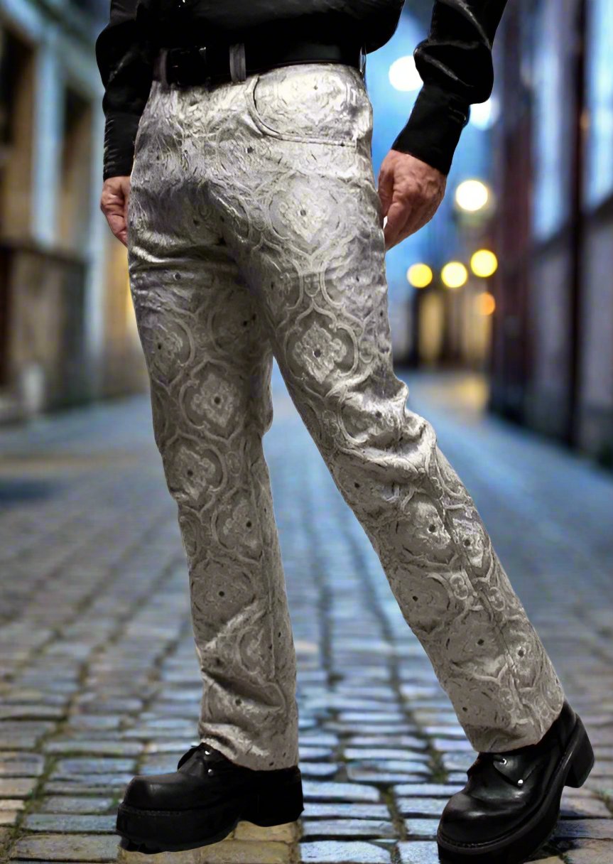Shrine of Hollywood ROCKER PANTS - EDWARDIAN BROCADE - SILVER Pants