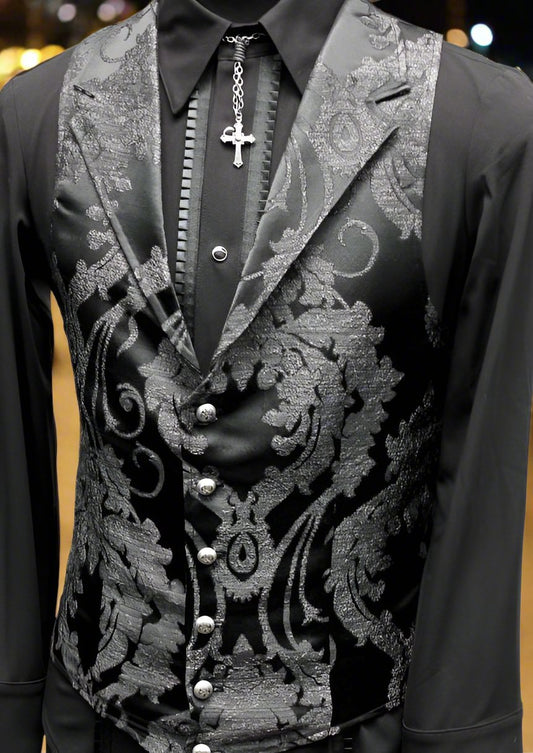 ARISTOCRAT VEST - SATIN BROCADE - BLACK Shrine of Hollywood vest black formal goth gothic Men's Vests satin steampunk vampire vest victorian wedding