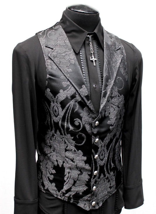 ARISTOCRAT VEST - SATIN BROCADE - BLACK Shrine of Hollywood vest black formal goth gothic Men's Vests satin steampunk vampire vest victorian wedding