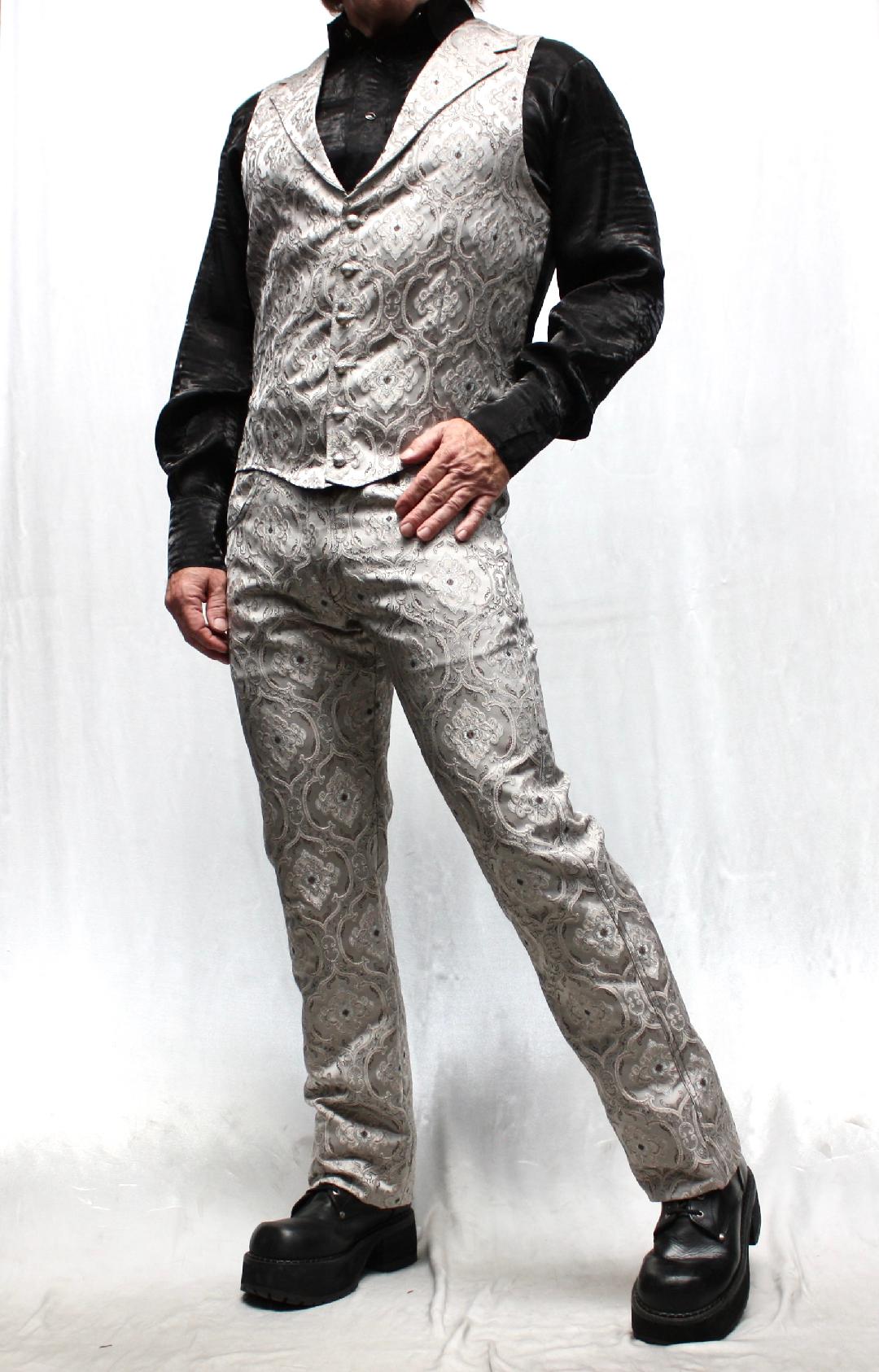 Shrine of Hollywood ROCKER PANTS - EDWARDIAN BROCADE - SILVER Pants