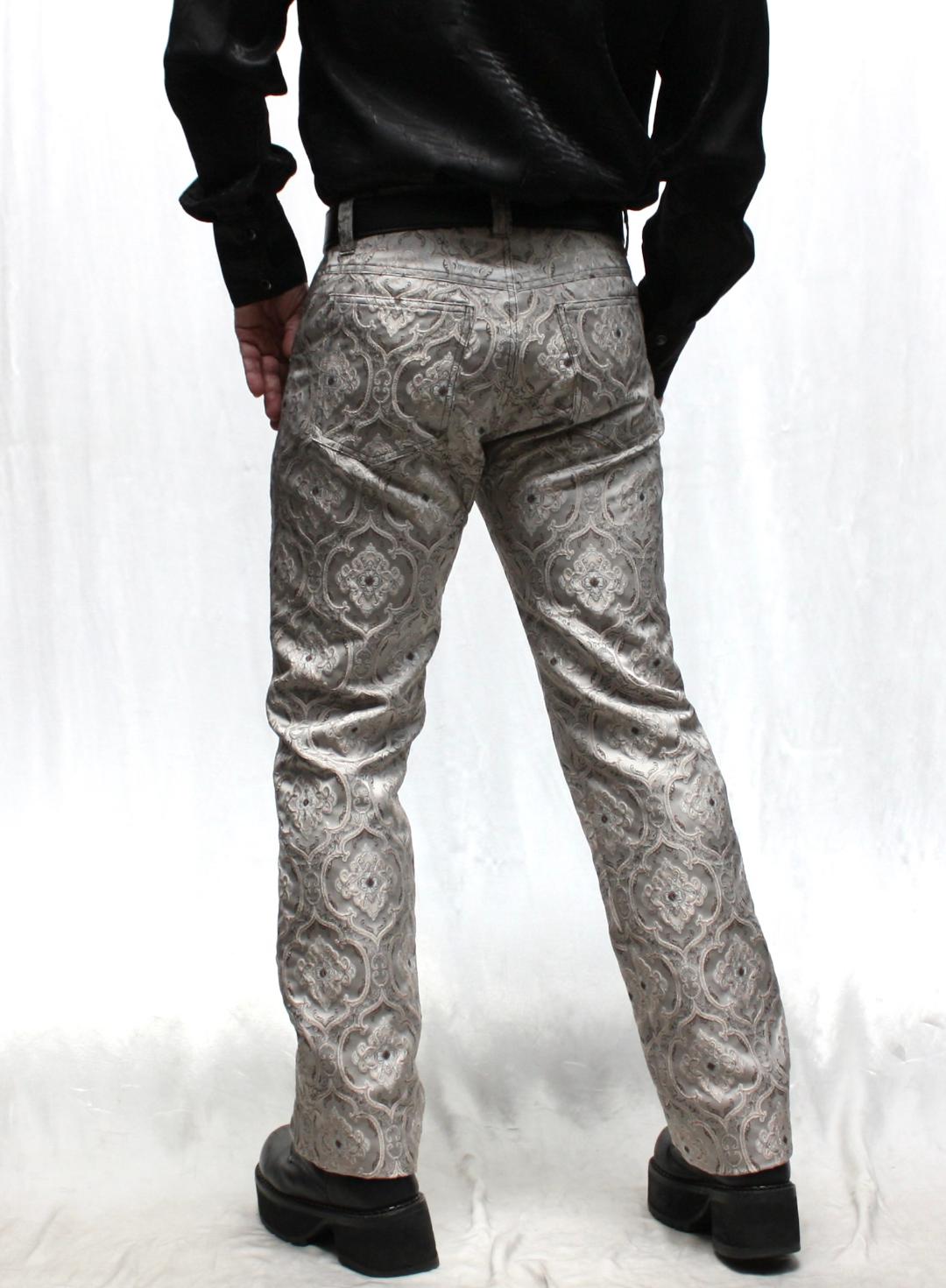Shrine of Hollywood ROCKER PANTS - EDWARDIAN BROCADE - SILVER Pants