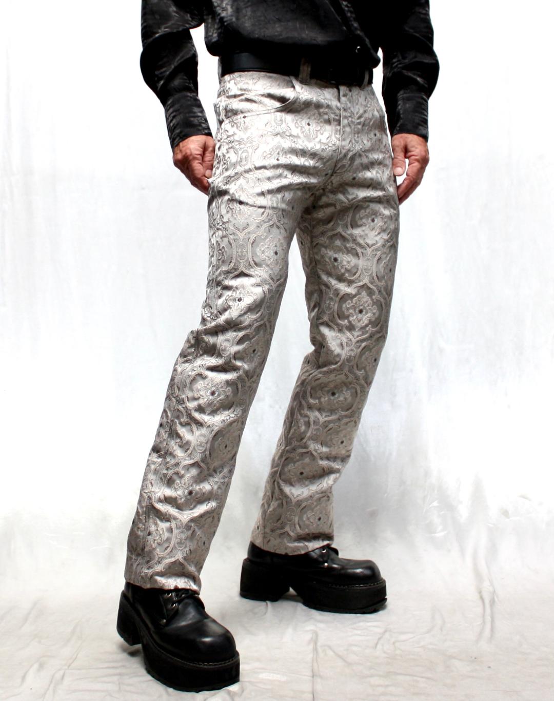Shrine of Hollywood ROCKER PANTS - EDWARDIAN BROCADE - SILVER Pants