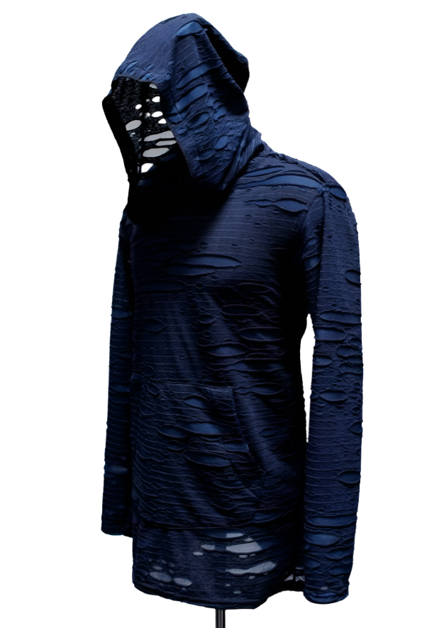 Shrine of Hollywood MEN'S LONG SLEEVE HOODIE - BLUE DECAYED FABRIC