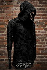 MEN'S LONG SLEEVE HOODIE - BLACK DECAYED FABRIC