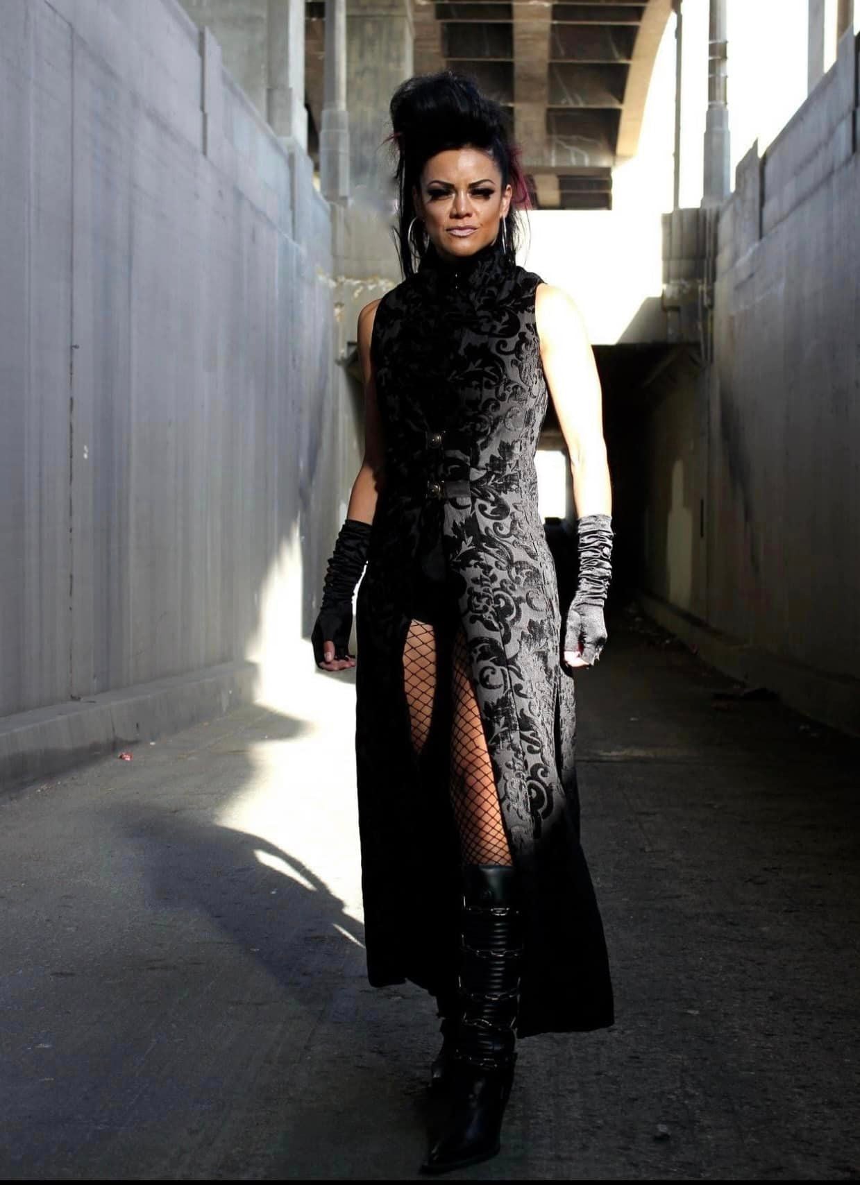 NECROMANTIC COAT/VEST - BLACK PRINT VELVET Shrine of Hollywood vest coat long velvet Women's Coats