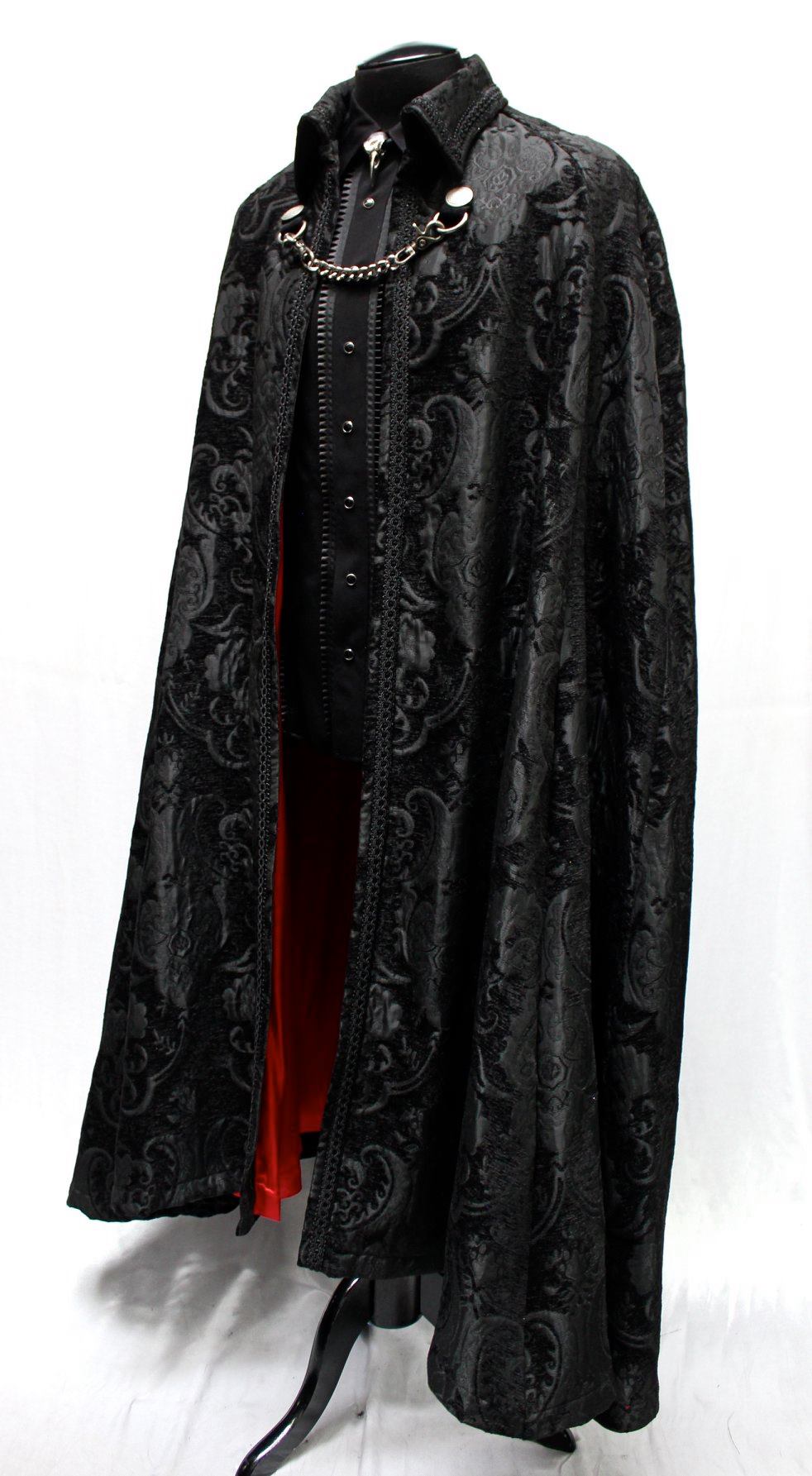 CLOAK OF DARKNESS - BLACK ON BLACK TAPESTRY W/ RED LINING Shrine of Hollywood coat Capes variant-option-placeholder