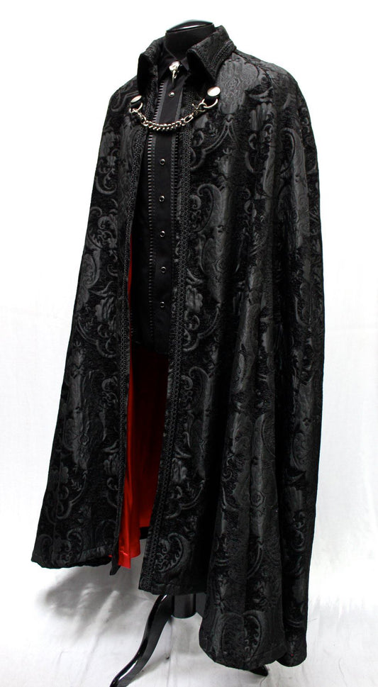 CLOAK OF DARKNESS - BLACK ON BLACK TAPESTRY W/ RED LINING Shrine of Hollywood coat Capes variant-option-placeholder