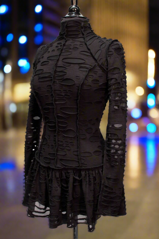 Shrine of Hollywood FUTURE SHOCK DRESS - BLACK DECAYED FABRIC Dresses