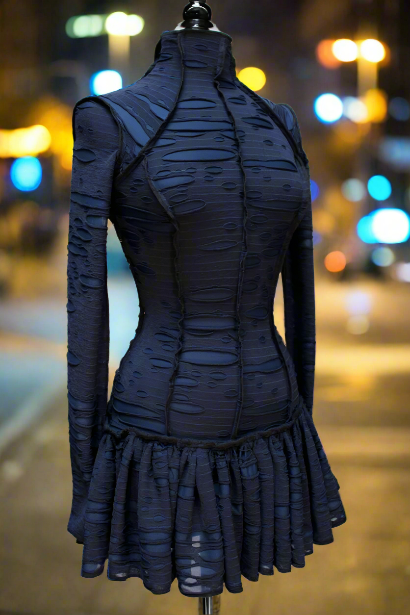 Shrine of Hollywood FUTURE SHOCK DRESS - BLUE DECAYED FABRIC Dresses