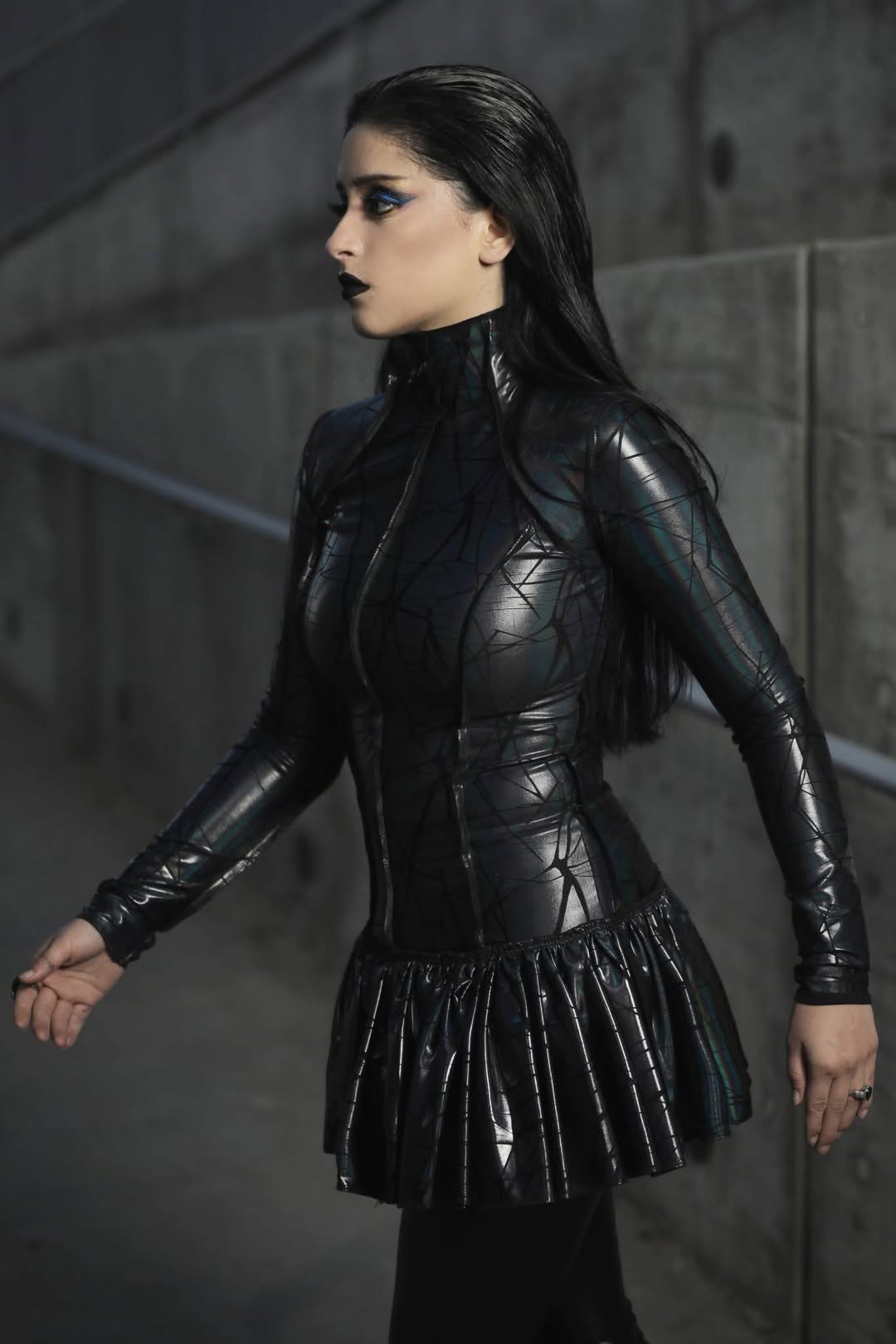 FUTURE SHOCK DRESS - Cracked Hologram Fabric - Black Shrine of Hollywood dress cyber dress Dresses future hologram iridescent long sleeve metallic