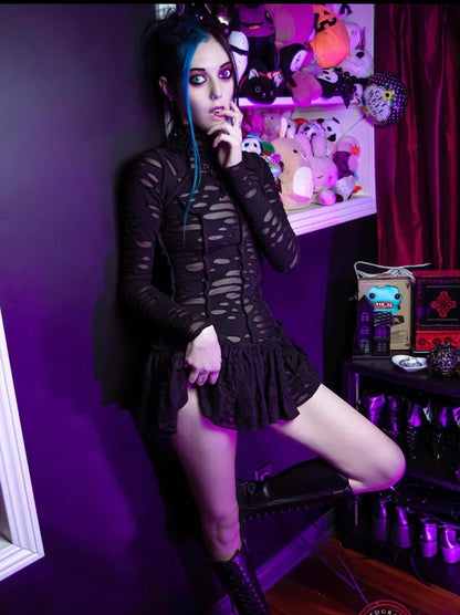 FUTURE SHOCK DRESS - BLACK DECAYED FABRIC Shrine of Hollywood dress Dresses