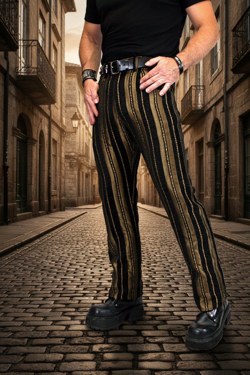 VICTORIAN CARNY PANTS - GOLD/BLACK STRIPE Shrine of Hollywood pants aristocrat Bridgerton coat Bridgerton pants burning man pants gothic pants Pants Rocker Pants steampunk vampire pants victorian pants