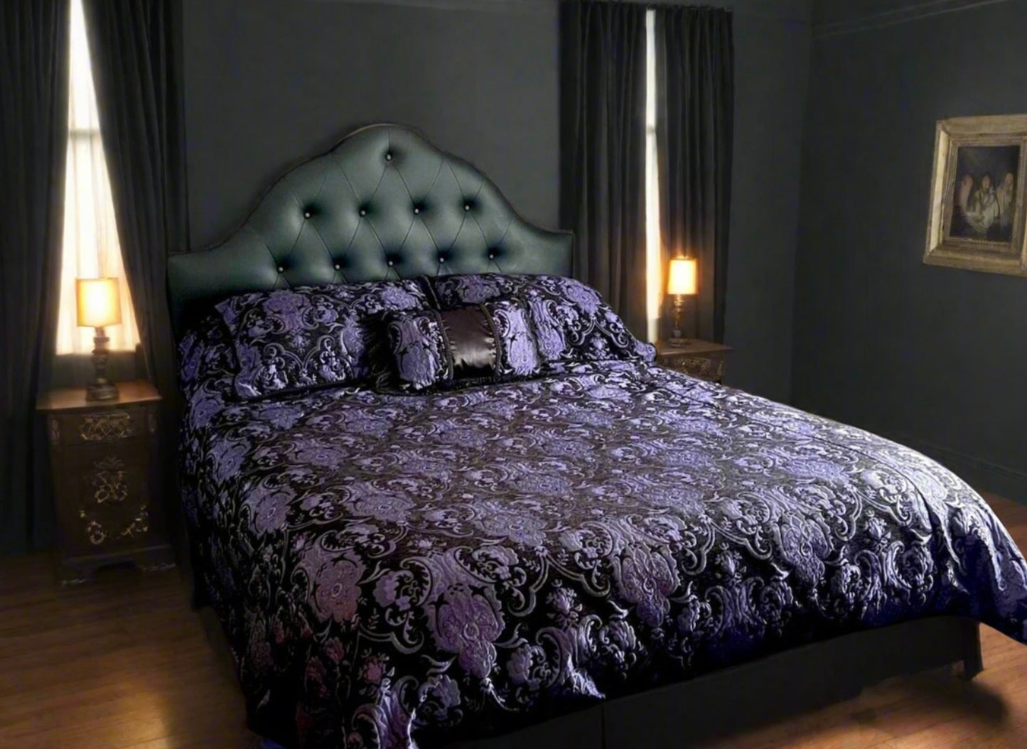 Shrine of Hollywood MEDIEVAL TAPESTRY DUVET AND PILLOW SET - PURPLE/BLACK TAPESTRY - KING SIZE bed bedding duvet pillow