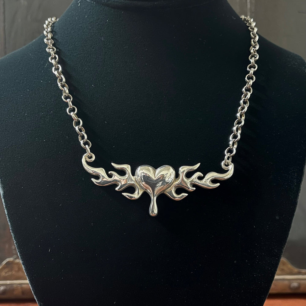 STERLING SILVER - FLAMING HEART NECKLACE -