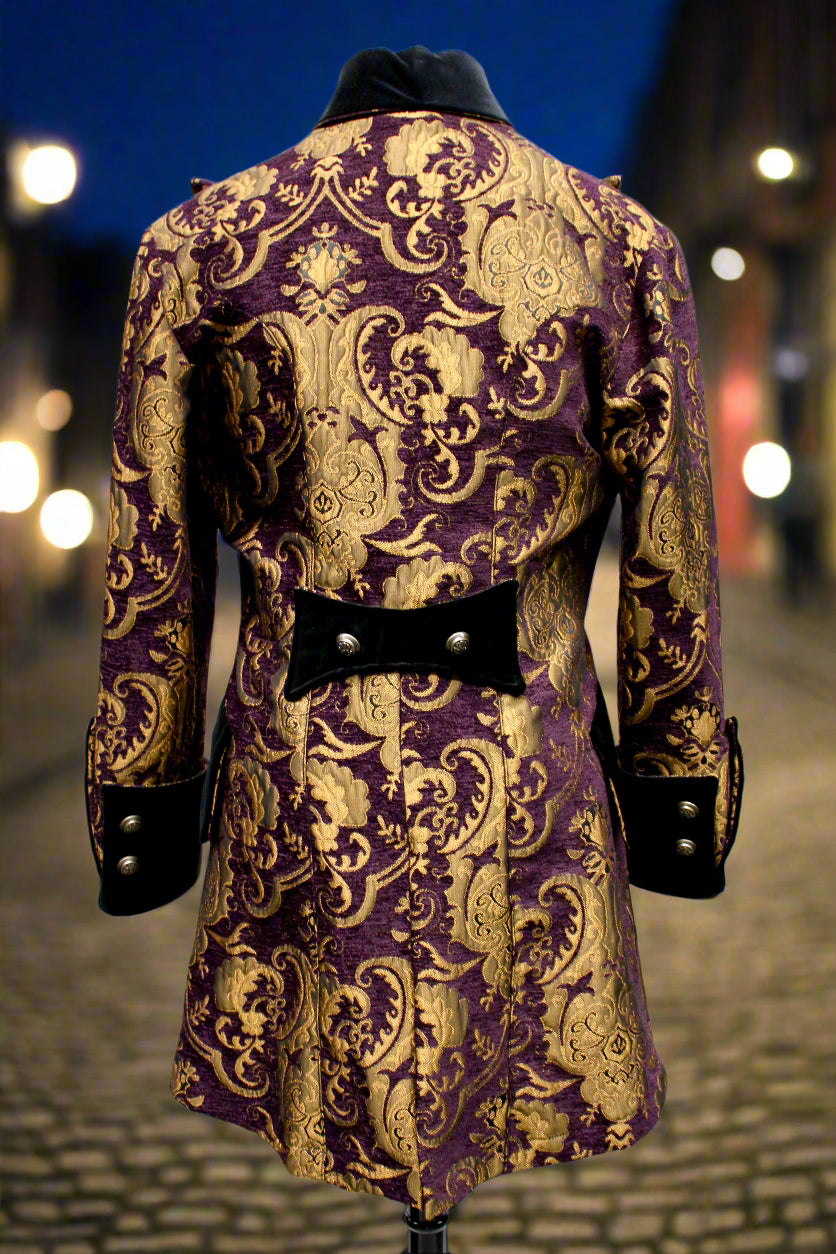 VERSAILLES COAT - PURPLE/GOLD TAPESTRY - SIZE MEDIUM - ONLY ONE LEFT. Shrine of Hollywood coat bridgerton burning man goth gothic gothic coat masquerade coat Men's Coats pirate coat steampunk vampire victorian victorian coat