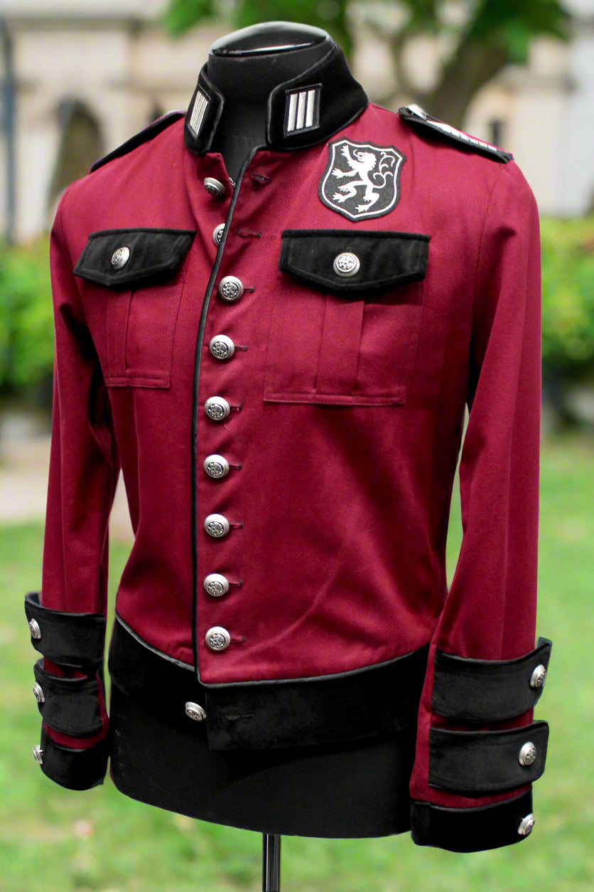 ROYAL MARINE JACKET - BURGUNDY DENIM - SIZE MEDIUM - ONLY ONE LEFT Shrine of Hollywood jacket aristocrat army bridgerton bridgeton jacket goth gothic Men's Jackets military steampunk victorian jacket vintage military jacket
