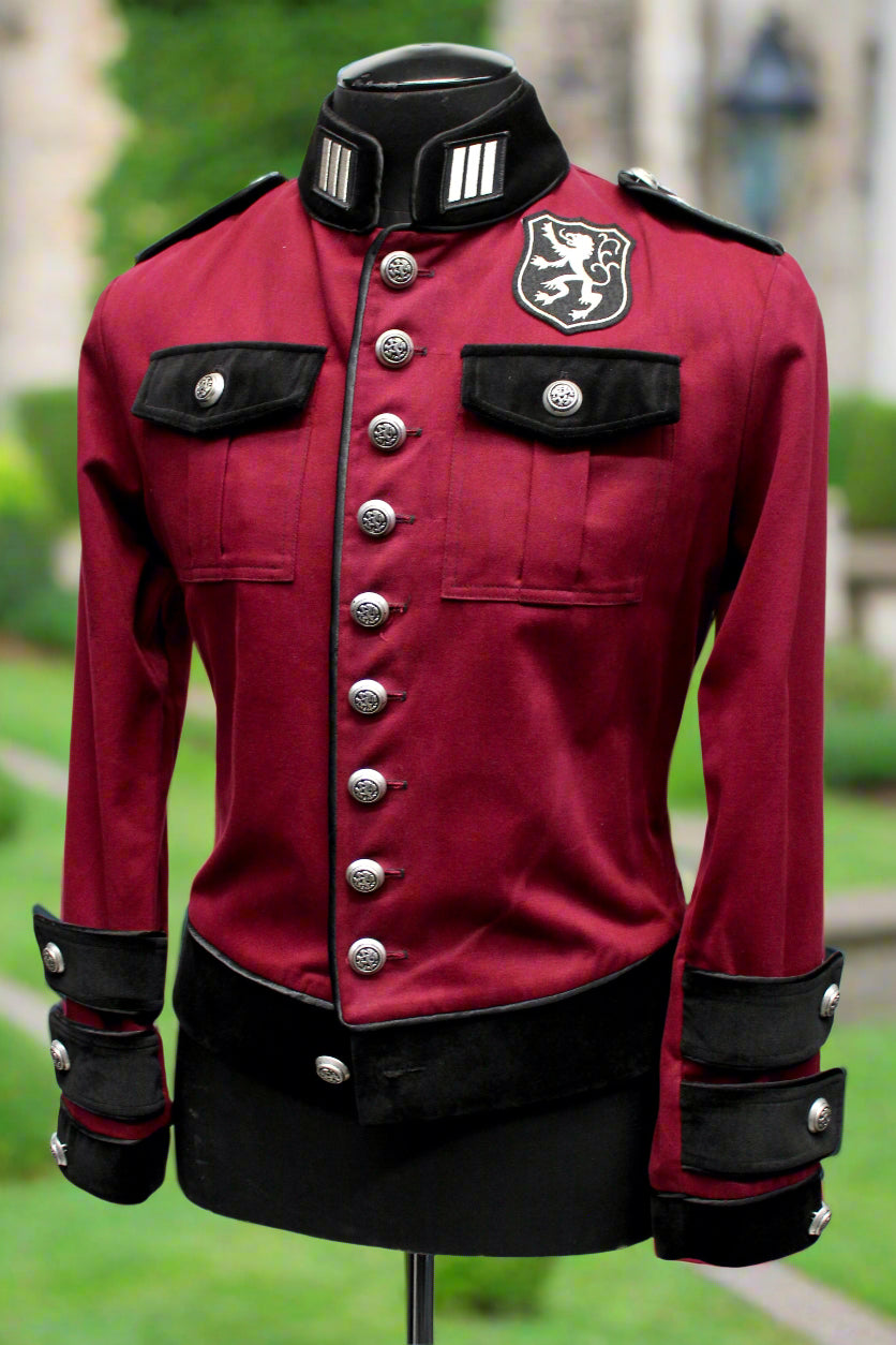 ROYAL MARINE JACKET - BURGUNDY DENIM - SIZE MEDIUM - ONLY ONE LEFT Shrine of Hollywood jacket aristocrat army bridgerton bridgeton jacket goth gothic Men's Jackets military steampunk victorian jacket vintage military jacket
