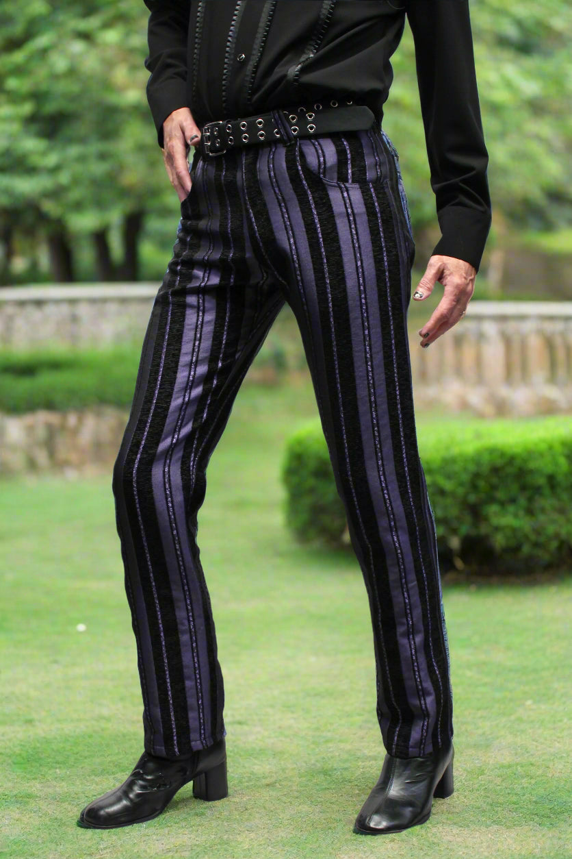 TAPESTRY PANTS - PURPLE/BLACK STRIPE Shrine of Hollywood pants Bridgerton pants burning man pants gothic pants masquerade pants Pants Rocker Pants victorian pants wedding pants