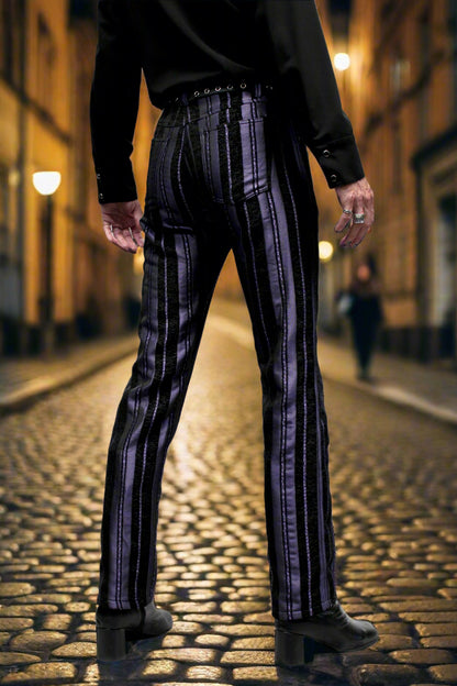 TAPESTRY PANTS - PURPLE/BLACK STRIPE Shrine of Hollywood pants Bridgerton pants burning man pants gothic pants masquerade pants Pants Rocker Pants victorian pants wedding pants