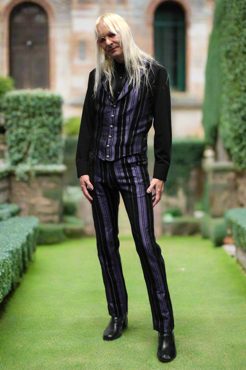 TAPESTRY PANTS - PURPLE/BLACK STRIPE Shrine of Hollywood pants Bridgerton pants burning man pants gothic pants masquerade pants Pants Rocker Pants victorian pants wedding pants