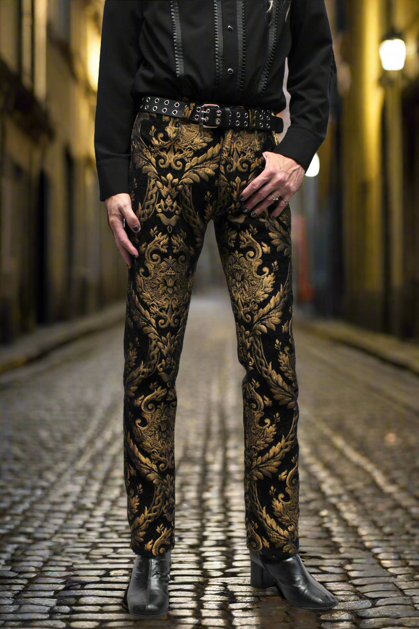 TAPESTRY PANTS - GOLD/BLACK Shrine of Hollywood pants Pants