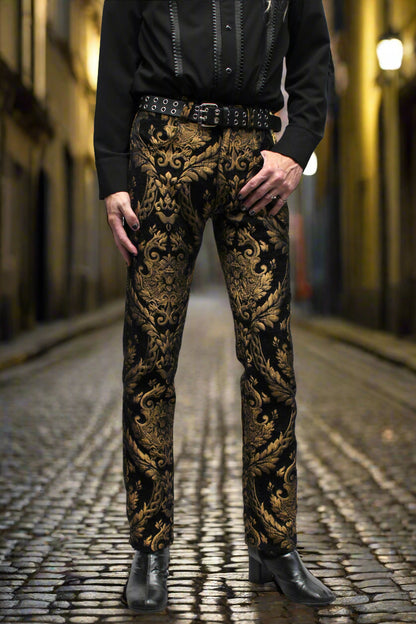 TAPESTRY PANTS - GOLD/BLACK Shrine of Hollywood pants Pants