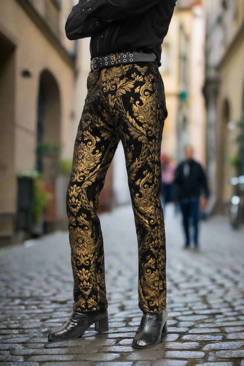 TAPESTRY PANTS - GOLD/BLACK Shrine of Hollywood pants Pants