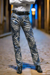 ROCKER PANTS - ICE BLUE BROCADE