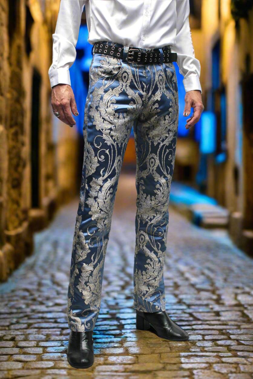 ROCKER PANTS - ICE BLUE BROCADE Shrine of Hollywood pants Bridgerton pants Pants Rocker Pants victorian pants