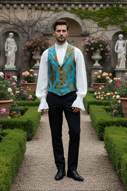 ARISTOCRAT VEST - TURQUOISE/GOLD Shrine of Hollywood vest aristocrat bridgerton burlesque vest goth Men's Vests Pirate vest vest victorian vest wedding
