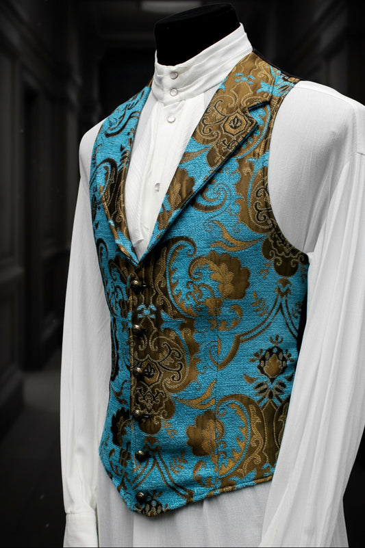 ARISTOCRAT VEST - TURQUOISE/GOLD Shrine of Hollywood vest aristocrat bridgerton burlesque vest goth Men's Vests Pirate vest vest victorian vest wedding