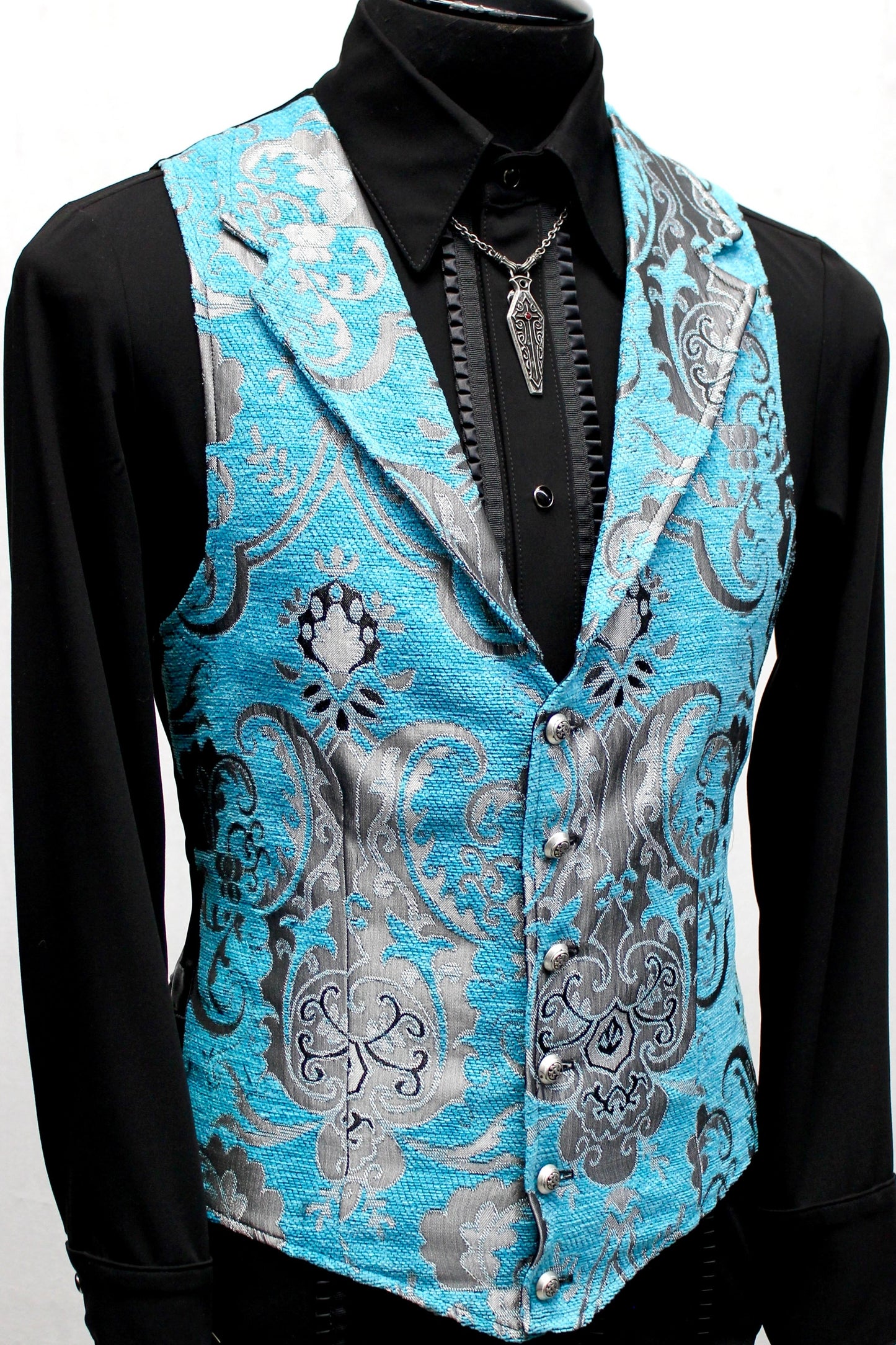 ARISTOCRAT VEST - TURQUOISE/SILVER Shrine of Hollywood vest aristocrat bridgerton formal goth Men's Vests Pirate vest vest victorian victorian vest