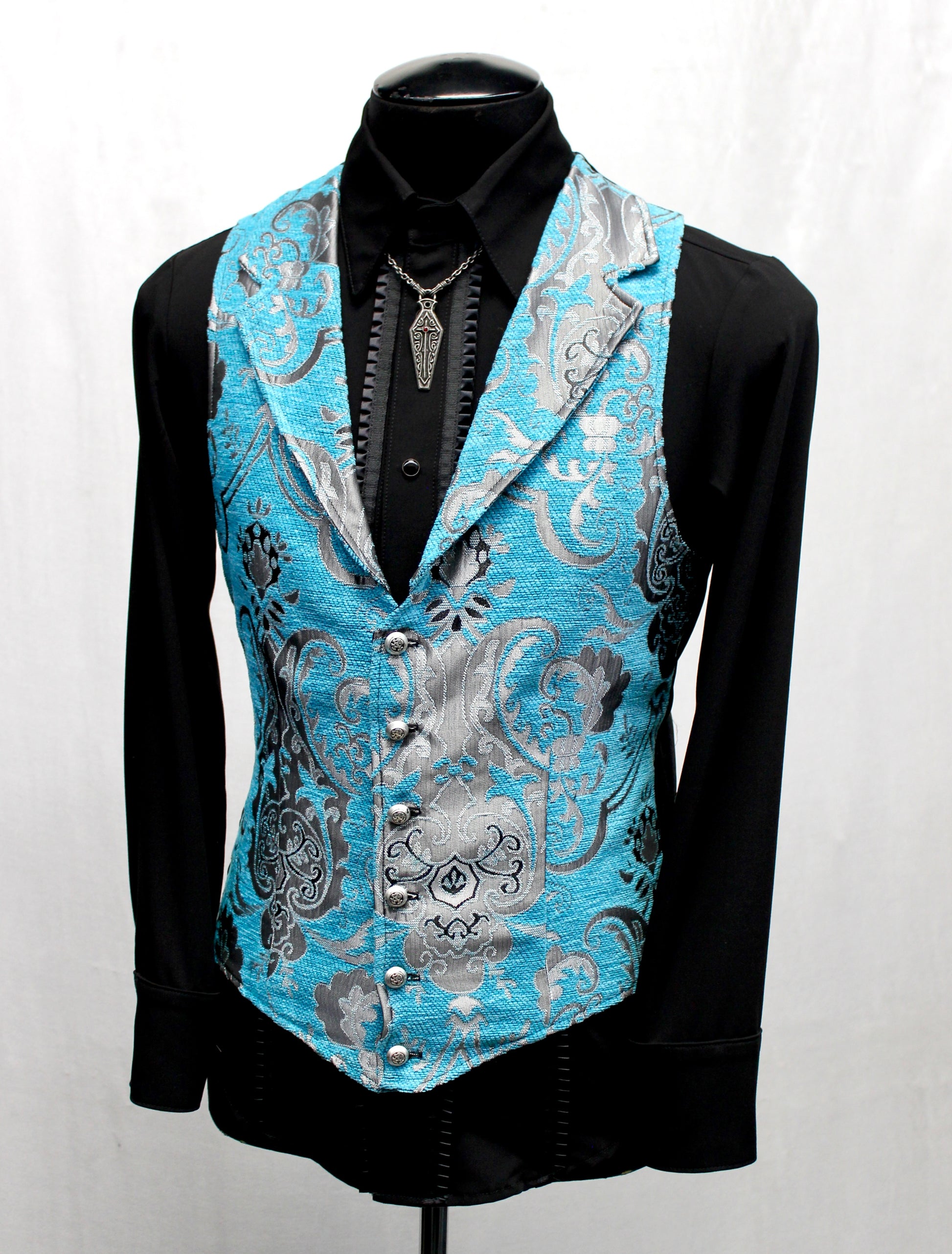 ARISTOCRAT VEST - TURQUOISE/SILVER Shrine of Hollywood vest aristocrat bridgerton formal goth Men's Vests Pirate vest vest victorian victorian vest