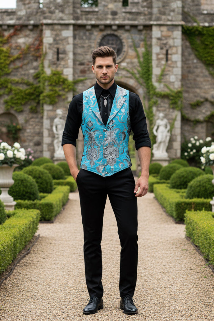 ARISTOCRAT VEST - TURQUOISE/SILVER Shrine of Hollywood vest aristocrat bridgerton formal goth Men's Vests Pirate vest vest victorian victorian vest