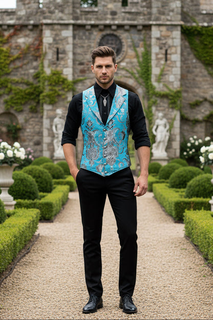 ARISTOCRAT VEST - TURQUOISE/SILVER Shrine of Hollywood vest aristocrat bridgerton formal goth Men's Vests Pirate vest vest victorian victorian vest