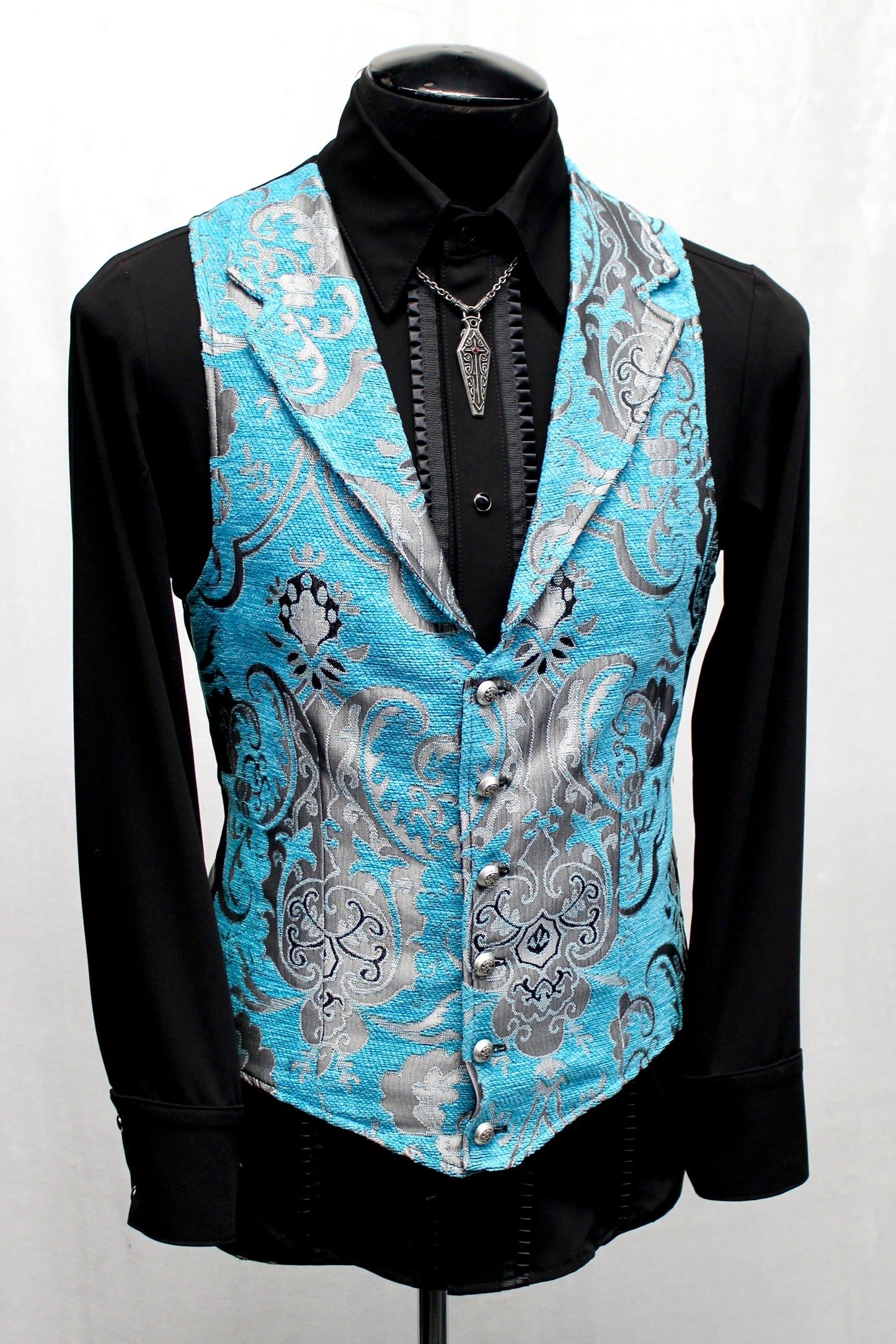 ARISTOCRAT VEST - TURQUOISE/SILVER Shrine of Hollywood vest aristocrat bridgerton formal goth Men's Vests Pirate vest vest victorian victorian vest