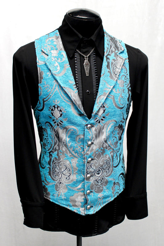 ARISTOCRAT VEST - TURQUOISE/SILVER Shrine of Hollywood vest aristocrat bridgerton formal goth Men's Vests Pirate vest vest victorian victorian vest