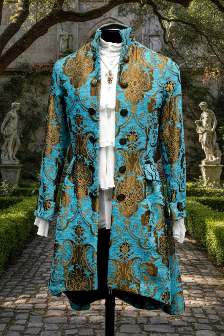 ORDER OF THE DRAGON - TURQUOISE/GOLD Shrine of Hollywood coat Bridgerton coat Costume coat masquerade coat Men's Coats pirate coat Steampunk Coat vampire coat victorian coat Wedding coat