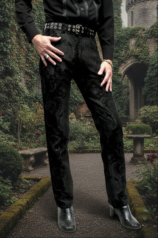 TAPESTRY PANTS - BLACK Shrine of Hollywood pants Bridgerton pants burning man pants gothic pants masquerade pants Men's Pants Pants pirate pants rocker jeans Rocker Pants vampire pants victorian pants wedding pants