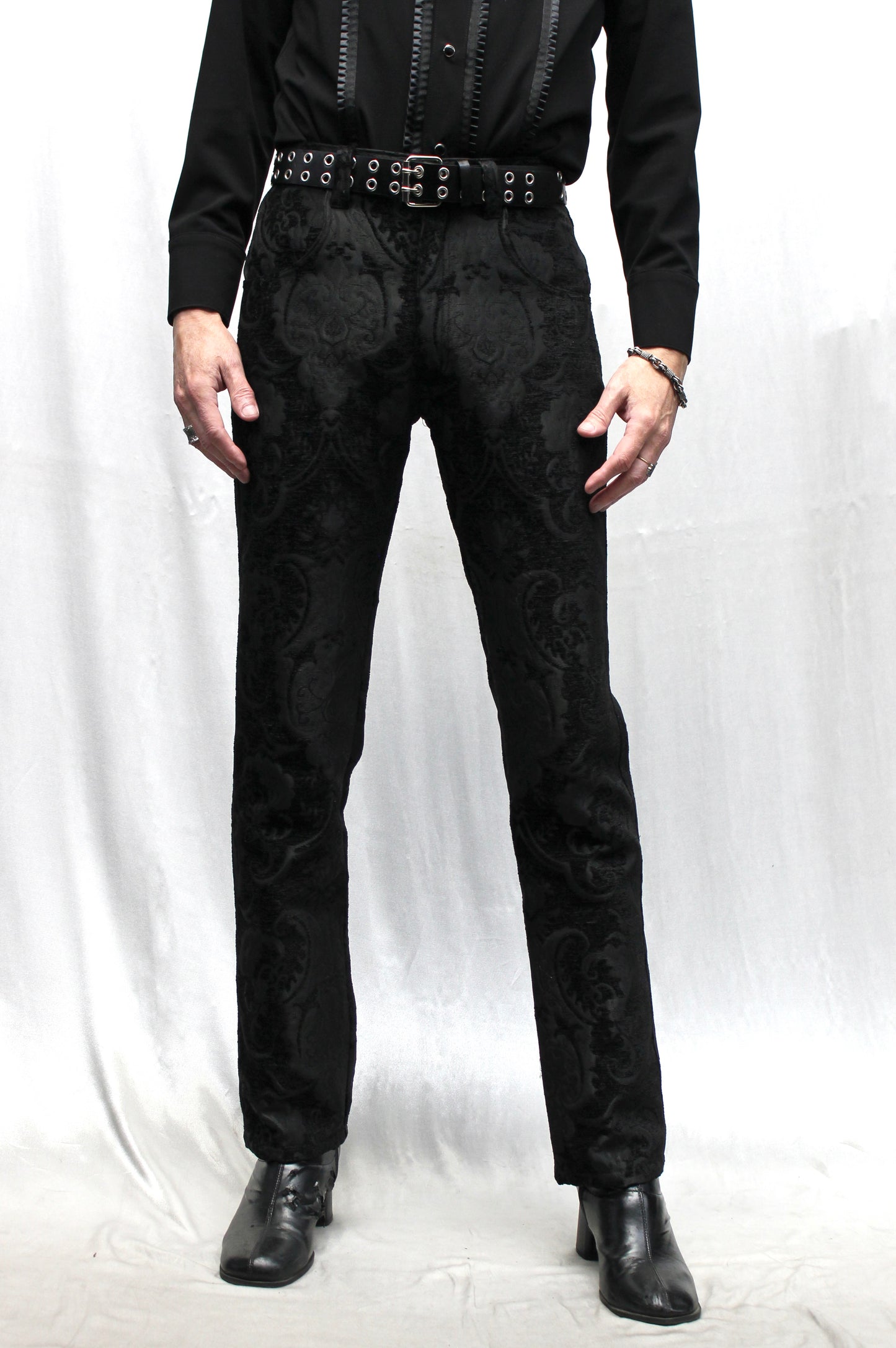 TAPESTRY PANTS - BLACK Shrine of Hollywood pants Bridgerton pants burning man pants gothic pants masquerade pants Men's Pants Pants pirate pants rocker jeans Rocker Pants vampire pants victorian pants wedding pants